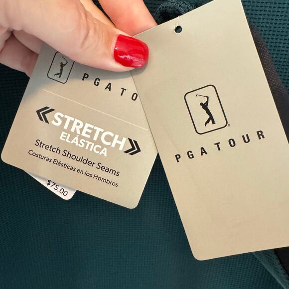 NWT PGA Tour 1/4‎ Zip Stretch Thermal Mens Medium Dark Teal Golf Dad Outdoor - Picture 8 of 10